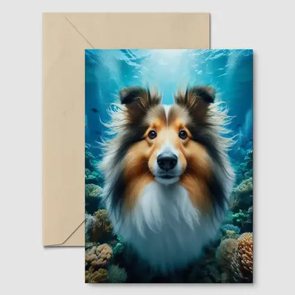 Shetland Sheepdog Underwater Coral Reef Scene