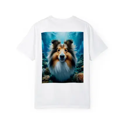 Shetland Sheepdog Underwater Coral Reef Scene