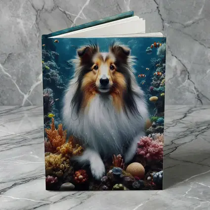 Rough Collie Dog Underwater Coral Reef Scene