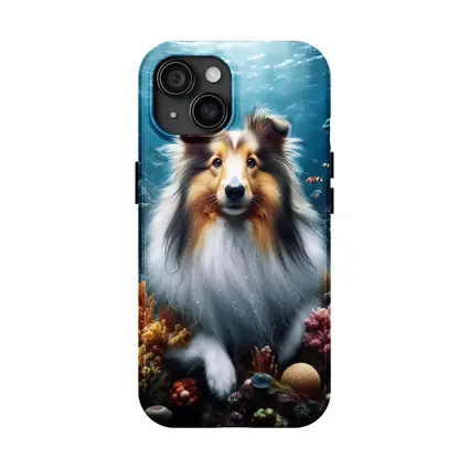 Rough Collie Dog Underwater Coral Reef Scene