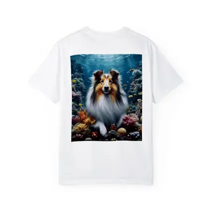 Rough Collie Dog Underwater Coral Reef Scene