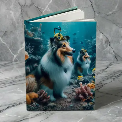 Shetland Sheepdog Diving Underwater Coral Reef