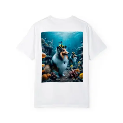 Shetland Sheepdog Diving Underwater Coral Reef