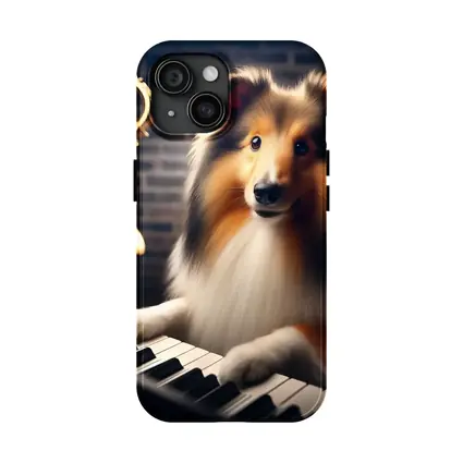 Rough Collie Playing Piano With Saxophone
