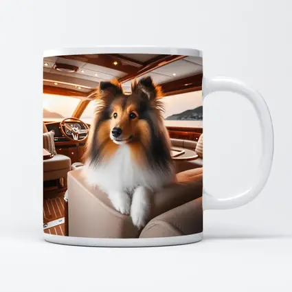 Shetland Sheepdog Relaxing Inside Luxury Yacht
