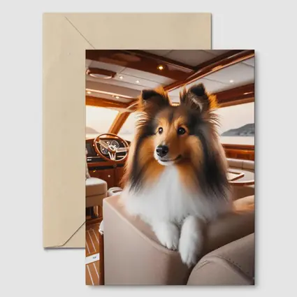 Shetland Sheepdog Relaxing Inside Luxury Yacht