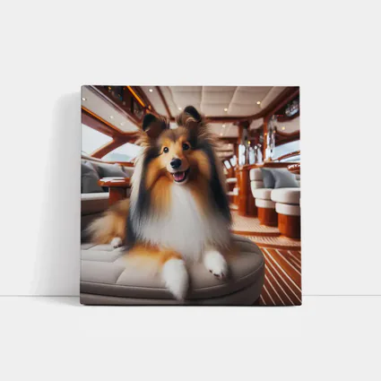 Shetland Sheepdog Relaxing Inside Luxury Yacht