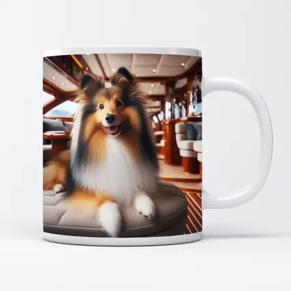Shetland Sheepdog Relaxing Inside Luxury Yacht