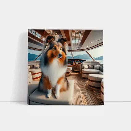 Shetland Sheepdog Sitting Inside Luxury Yacht
