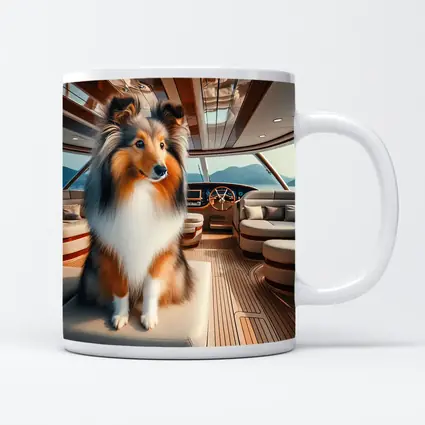 Shetland Sheepdog Sitting Inside Luxury Yacht