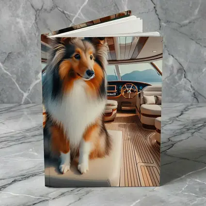 Shetland Sheepdog Sitting Inside Luxury Yacht