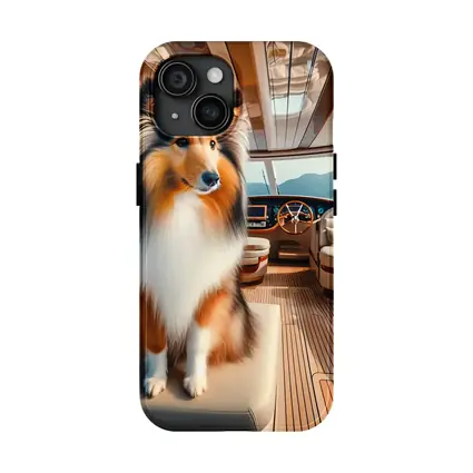 Shetland Sheepdog Sitting Inside Luxury Yacht