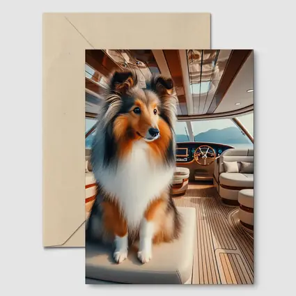 Shetland Sheepdog Sitting Inside Luxury Yacht