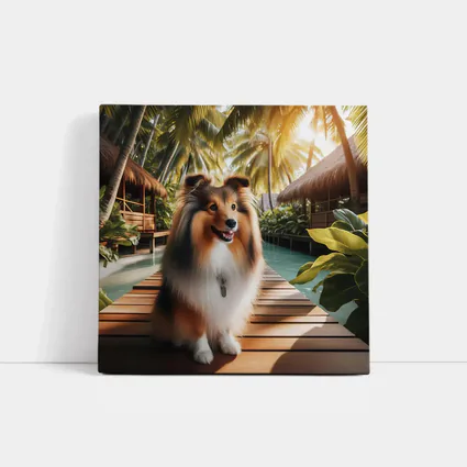 Shetland Sheepdog Sitting Tropical Resort Boardwalk