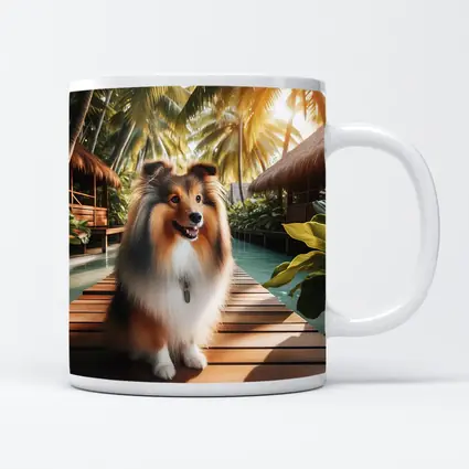 Shetland Sheepdog Sitting Tropical Resort Boardwalk