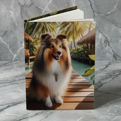 Shetland Sheepdog Sitting Tropical Resort Boardwalk