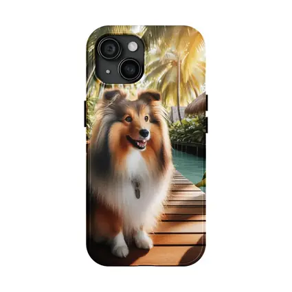 Shetland Sheepdog Sitting Tropical Resort Boardwalk