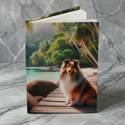 Rough Collie Sitting on Tropical Beach Dock