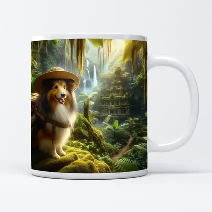 Collie Explorer Wearing Hat Jungle Ruins