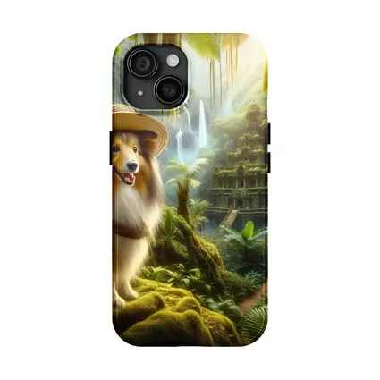 Collie Explorer Wearing Hat Jungle Ruins