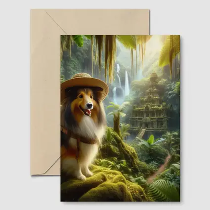 Collie Explorer Wearing Hat Jungle Ruins