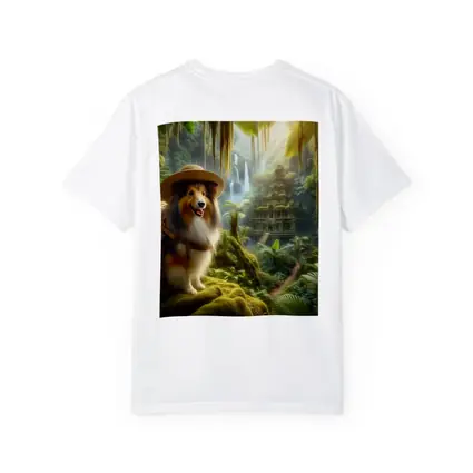 Collie Explorer Wearing Hat Jungle Ruins