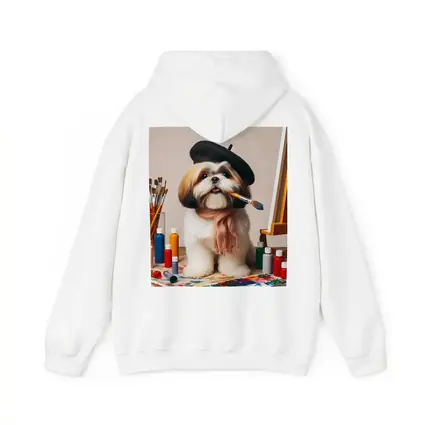 Shih Tzu Artist Beret Paintbrush Studio Setting