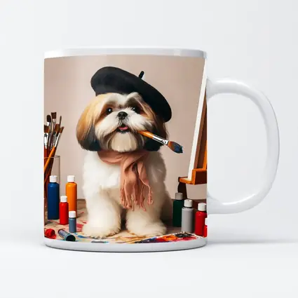 Shih Tzu Artist Beret Paintbrush Studio Setting