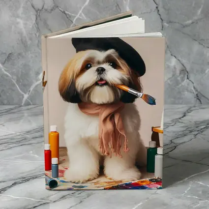 Shih Tzu Artist Beret Paintbrush Studio Setting