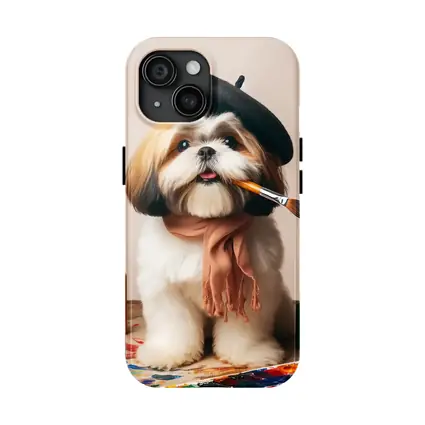 Shih Tzu Artist Beret Paintbrush Studio Setting