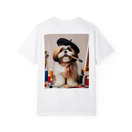 Shih Tzu Artist Beret Paintbrush Studio Setting