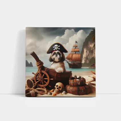 Shih Tzu Pirate Dog on Tropical Beach