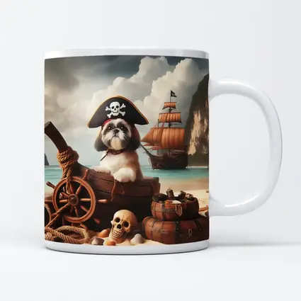 Shih Tzu Pirate Dog on Tropical Beach