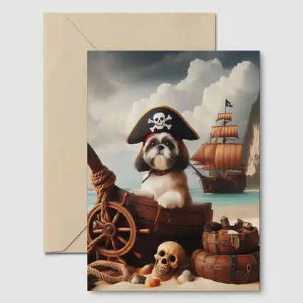 Shih Tzu Pirate Dog on Tropical Beach