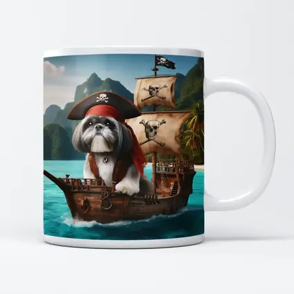 Shih Tzu Pirate Captain on Wooden Ship