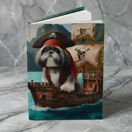 Shih Tzu Pirate Captain on Wooden Ship