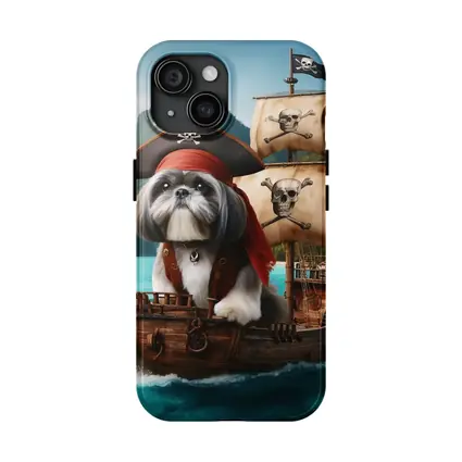 Shih Tzu Pirate Captain on Wooden Ship