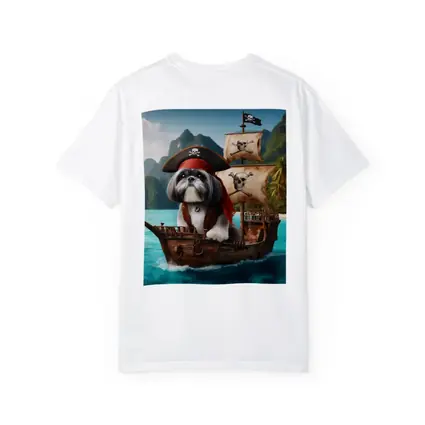 Shih Tzu Pirate Captain on Wooden Ship