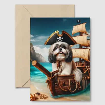 Shih Tzu Pirate Dog on Sailing Ship