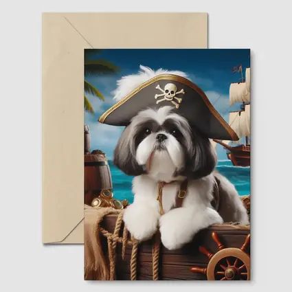 Shih Tzu Pirate Captain Ocean Ship Background