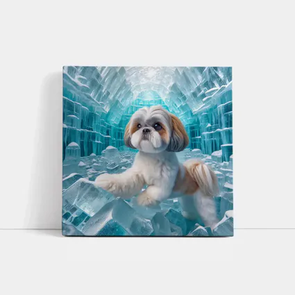 Shih Tzu Dog Inside Glowing Ice Cave