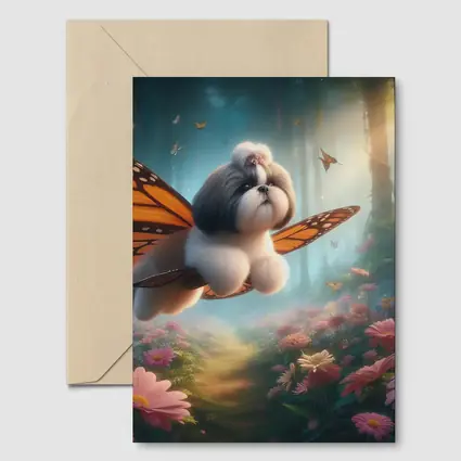 Shih Tzu Dog Butterfly Wings Fantasy Forest