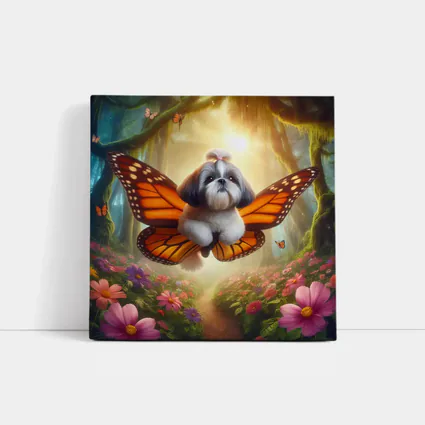 Shih Tzu Dog Butterfly Wings Fantasy Forest