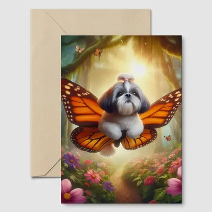 Shih Tzu Dog Butterfly Wings Fantasy Forest