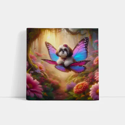 Shih Tzu Butterfly Wings Fantasy Floral Forest