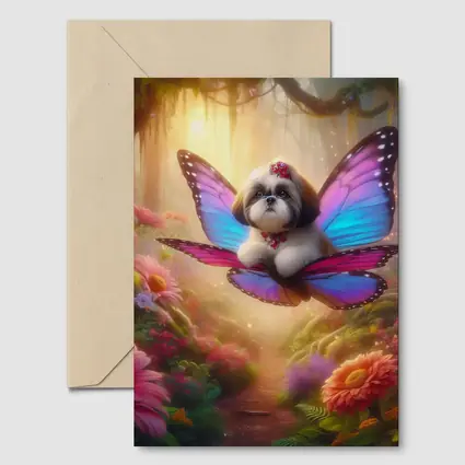 Shih Tzu Butterfly Wings Fantasy Floral Forest
