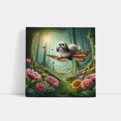 Shih Tzu Dog Flying Butterfly Wings Enchanted Forest