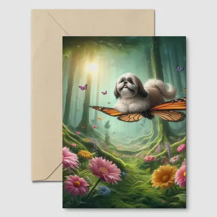 Shih Tzu Dog Flying Butterfly Wings Enchanted Forest