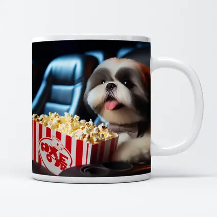 Shih Tzu Dog Watching Movie With Popcorn