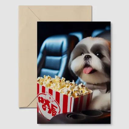 Shih Tzu Dog Watching Movie With Popcorn